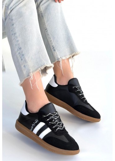 Zerti Siyah Cilt Bağcıklı Spor Ayakkabı