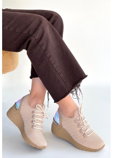 Weor Bej Triko Bağcıklı Spor Ayakkabı