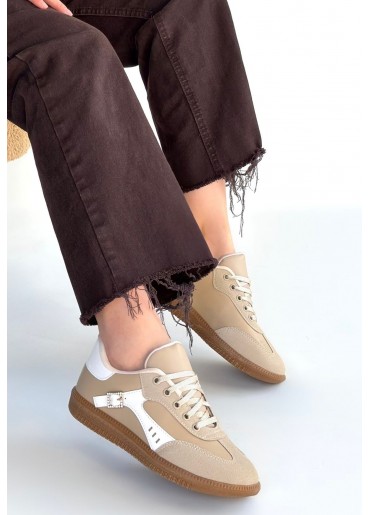 Mier Bej Cilt Bağcıklı Spor Ayakkabı