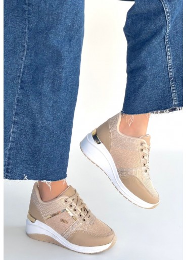 Geja Bej Cilt Bağcıklı Spor Ayakkabı