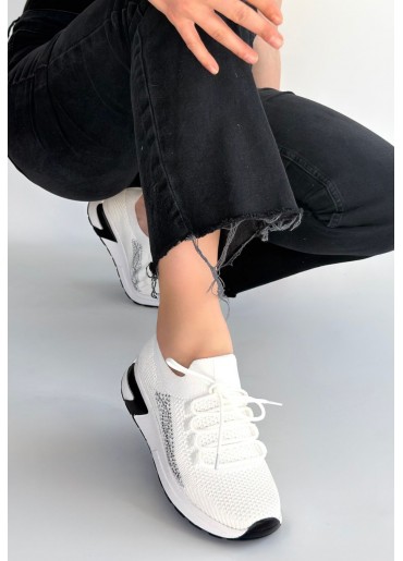 Belan Beyaz Triko Bağcıklı Spor Ayakkabı