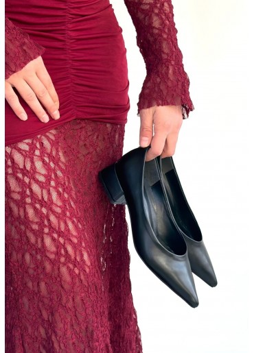 Ferla Siyah Cilt Topuklu Ayakkabı