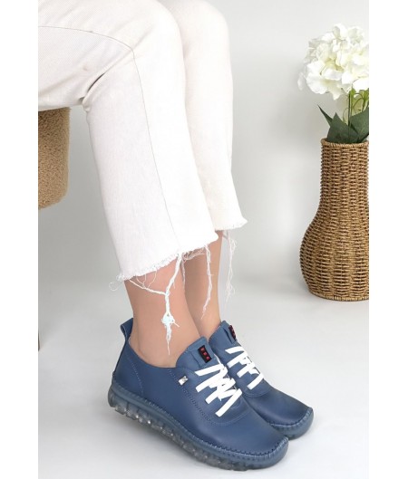 Jiten Mavi Deri Bağcıklı Spor Ayakkabı Jiten Mavi Deri Bağcıklı Spor Ayakkabı