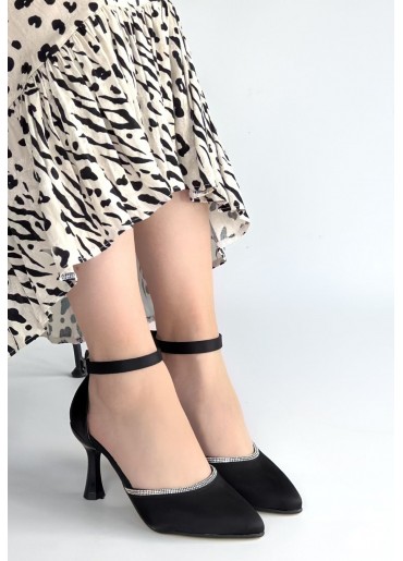 Mejja Siyah Saten Topuklu Ayakkabı