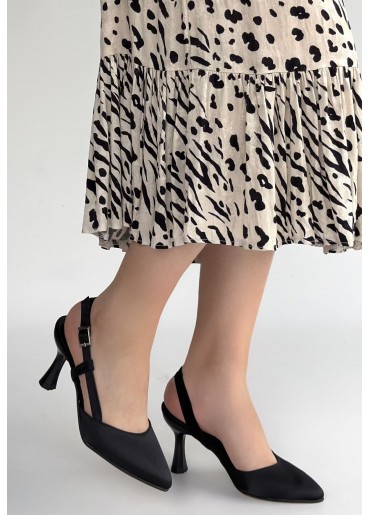 Minde Siyah Saten Topuklu Ayakkabı