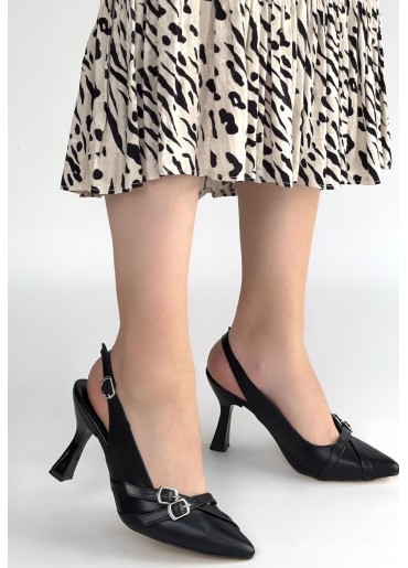 Jedda Siyah Cilt Topuklu Ayakkabı