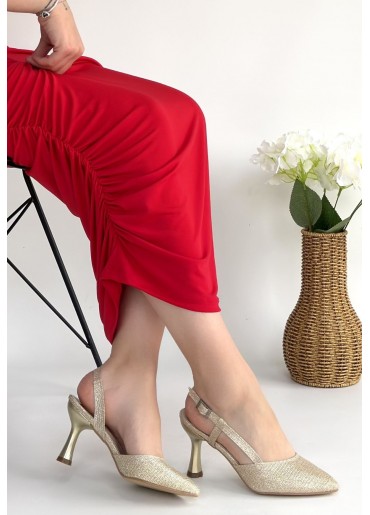 Minde Gold Cilt Simli Topuklu Ayakkabı