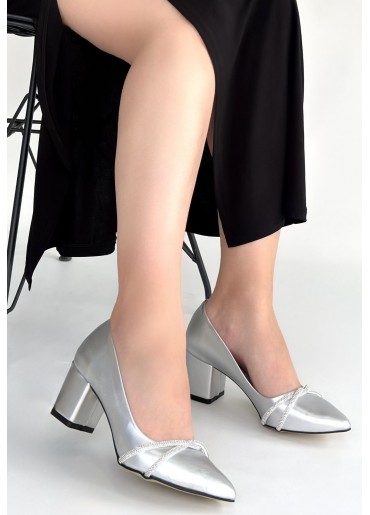 Zenta Gri Cilt Topuklu Ayakkabı