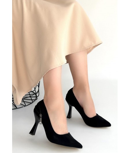 Retta Siyah Süet Topuklu Ayakkabı