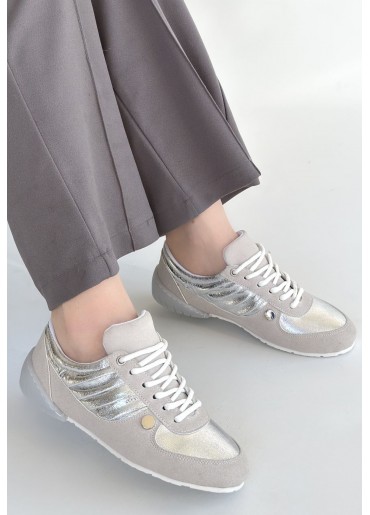 Jawen Gri Nubuk Gümüş Detaylı Spor Ayakkabı