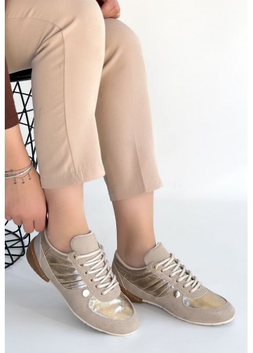 Jawen Bej Nubuk Gold Detaylı Spor Ayakkabı