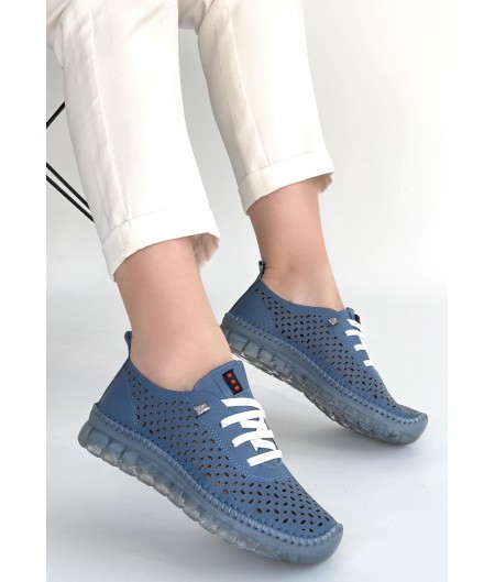 Otja Mavi Deri Lazerli Bağcıklı Spor Ayakkabı Otja Mavi Deri Lazerli Bağcıklı Spor Ayakkabı