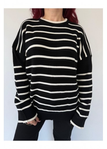 Hinta Siyah Beyaz Çizgili Kazak