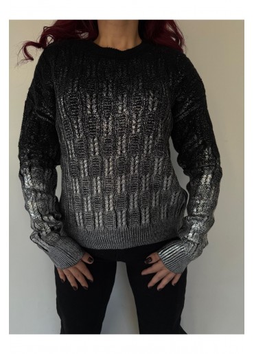 Glitch Siyah Baskılı Kazak