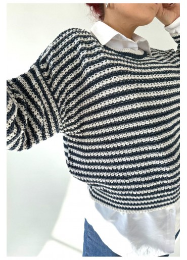 Zava Beyaz Mavi Çizgili Kazak