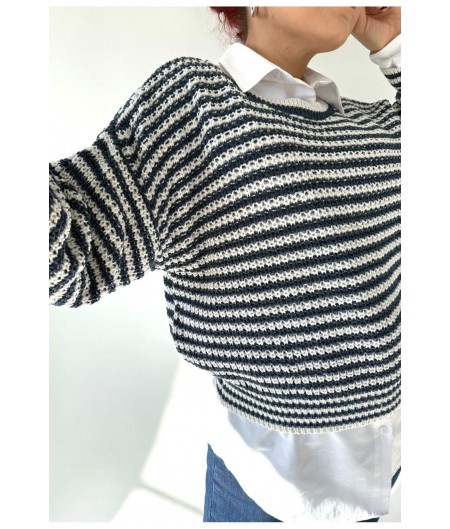 Zava Beyaz Mavi Çizgili Kazak