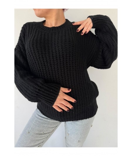 Orna Siyah Örgülü Kazak