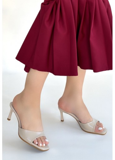 Ribay Bej Rugan Topuklu Terlik