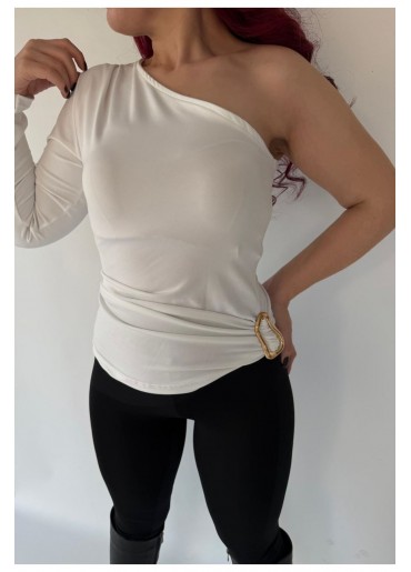 Opya Beyaz Tek Kollu Bluz
