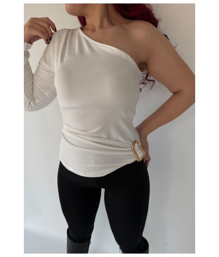 Opya Beyaz Tek Kollu Bluz