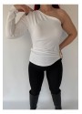 Opya Beyaz Tek Kollu Bluz