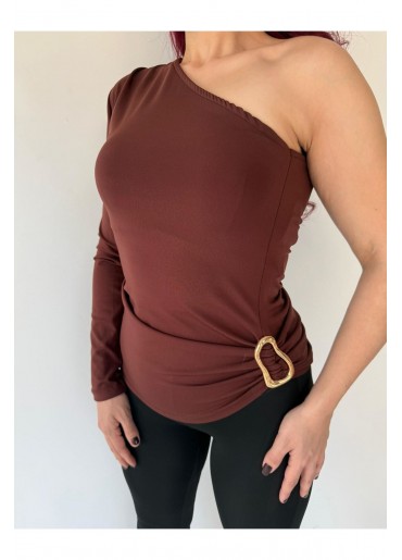 Opya Kahverengi Tek Kollu Bluz
