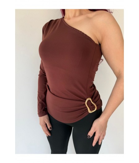 Opya Kahverengi Tek Kollu Bluz