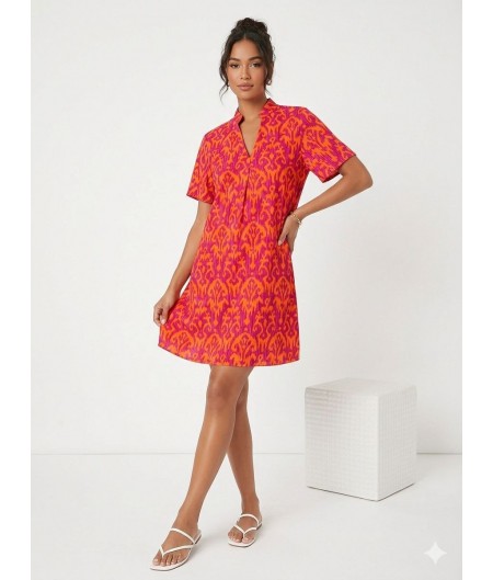 Wejan Pembe Turuncu Desenli Elbise