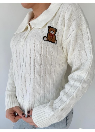 Lovvel Beyaz Ayıcıklı Triko Kazak