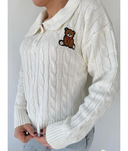 Lovvel Beyaz Ayıcıklı Triko Kazak