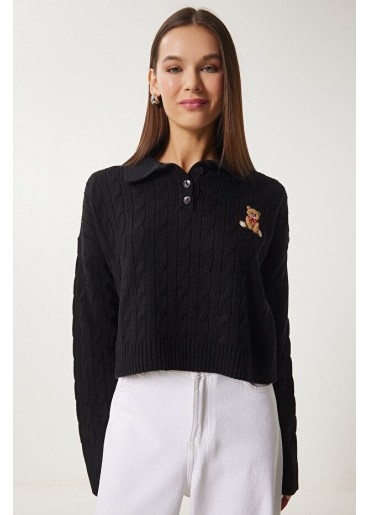 Lovvel Siyah Ayıcıklı Triko Kazak