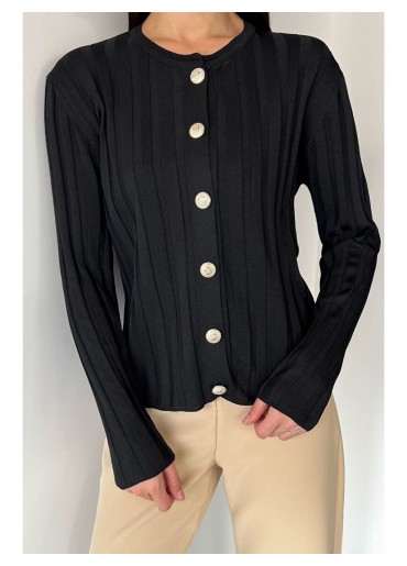 Galy Siyah Örgülü Düğmeli Ceket