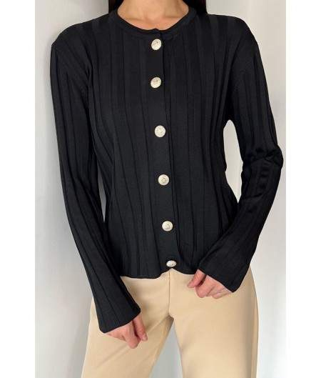 Galy Siyah Örgülü Düğmeli Ceket