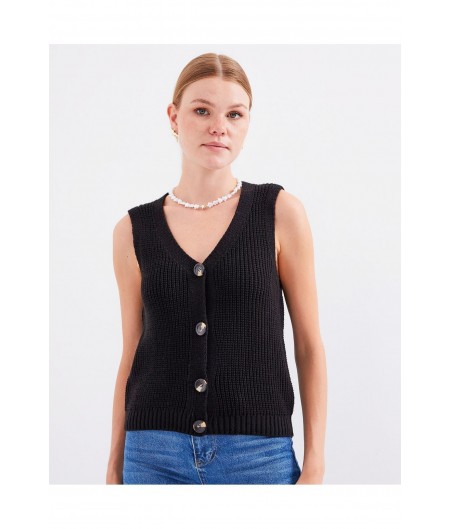 Morfo Siyah Örgülü Yelek