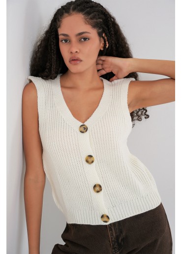 Morfo Beyaz Örgülü Yelek