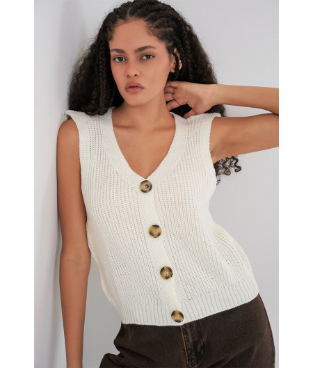 Morfo Beyaz Örgülü Yelek