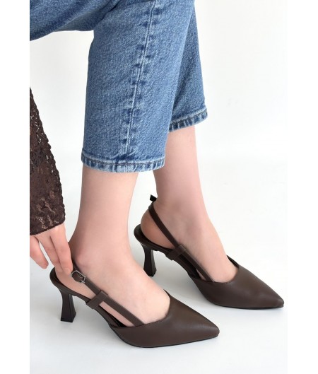 Hoost Kahverengi Cilt Topuklu Ayakkabı