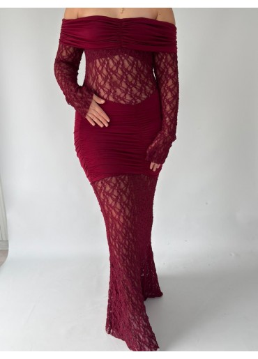 Isso Bordo Dantelli Boydan Elbise