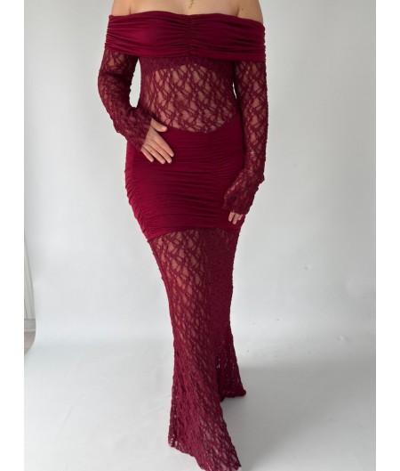 Isso Bordo Dantelli Boydan Elbise