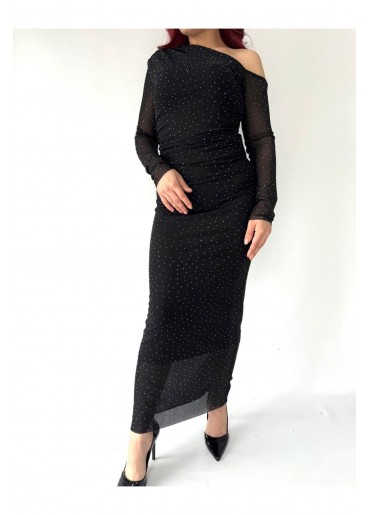 Onser Siyah Taşlı Boydan Elbise