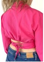 Ponji Pembe Arkadan Bağcıklı Yarım Gömlek