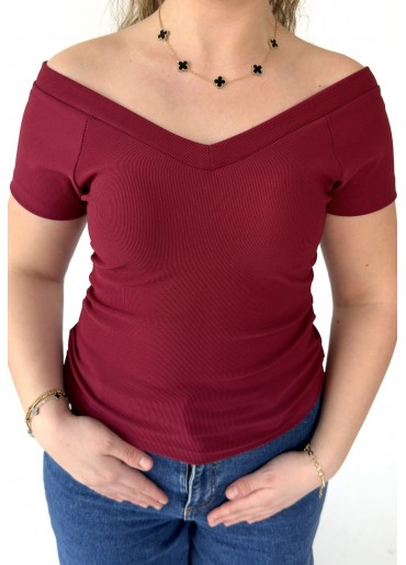 Slyd Bordo Kısa Kollu Tişört