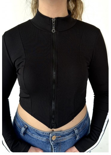 Fermuarlı Siyah Crop