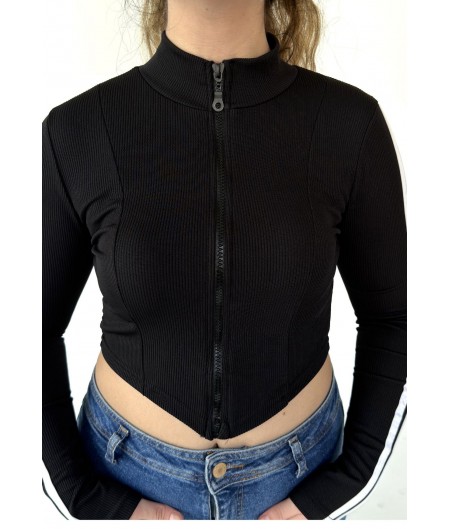 Fermuarlı Siyah Crop