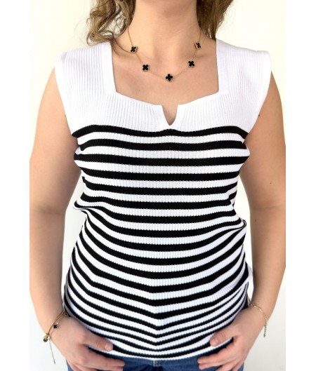 Tahen Beyaz Siyah Kalın Askılı Tişört