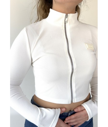 Fermuarlı Beyaz Crop