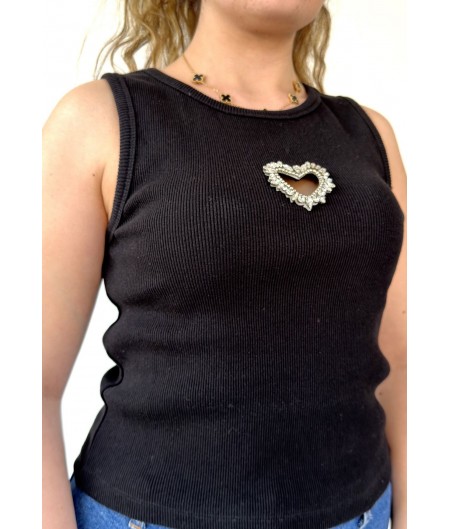 Avrile Siyah Kalın Askılı Tişört