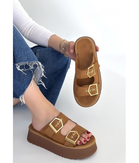 Coer Taba Süet Çift Tokalı Terlik Coer Taba Süet Çift Tokalı Terlik