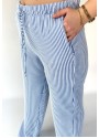 Gijja Mavi Çizgili Beli Lastikli Bol Paça Pantolon