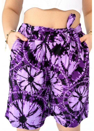 Şony Mor Lastikli Bağlamalı Şort